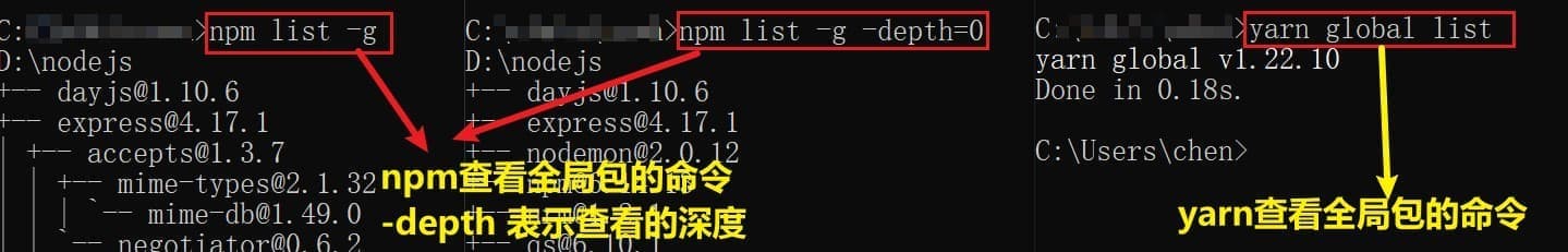 使用npm/yarn怎么查看本地电脑已安装的全局包？