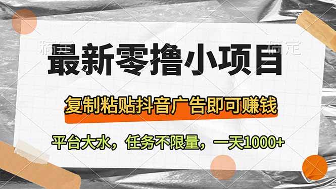 （14230期）最新零撸小项目，复制粘贴抖音广告即可赚钱，平台大水，任务不限量，一... 中创网 第1张